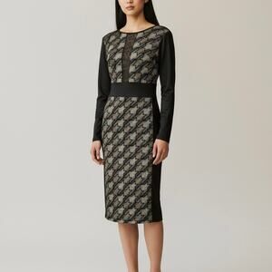 Vintage 90s Y2K Size S Black Long Sleeve Sheer Panel Bodycon Party Dress - USA